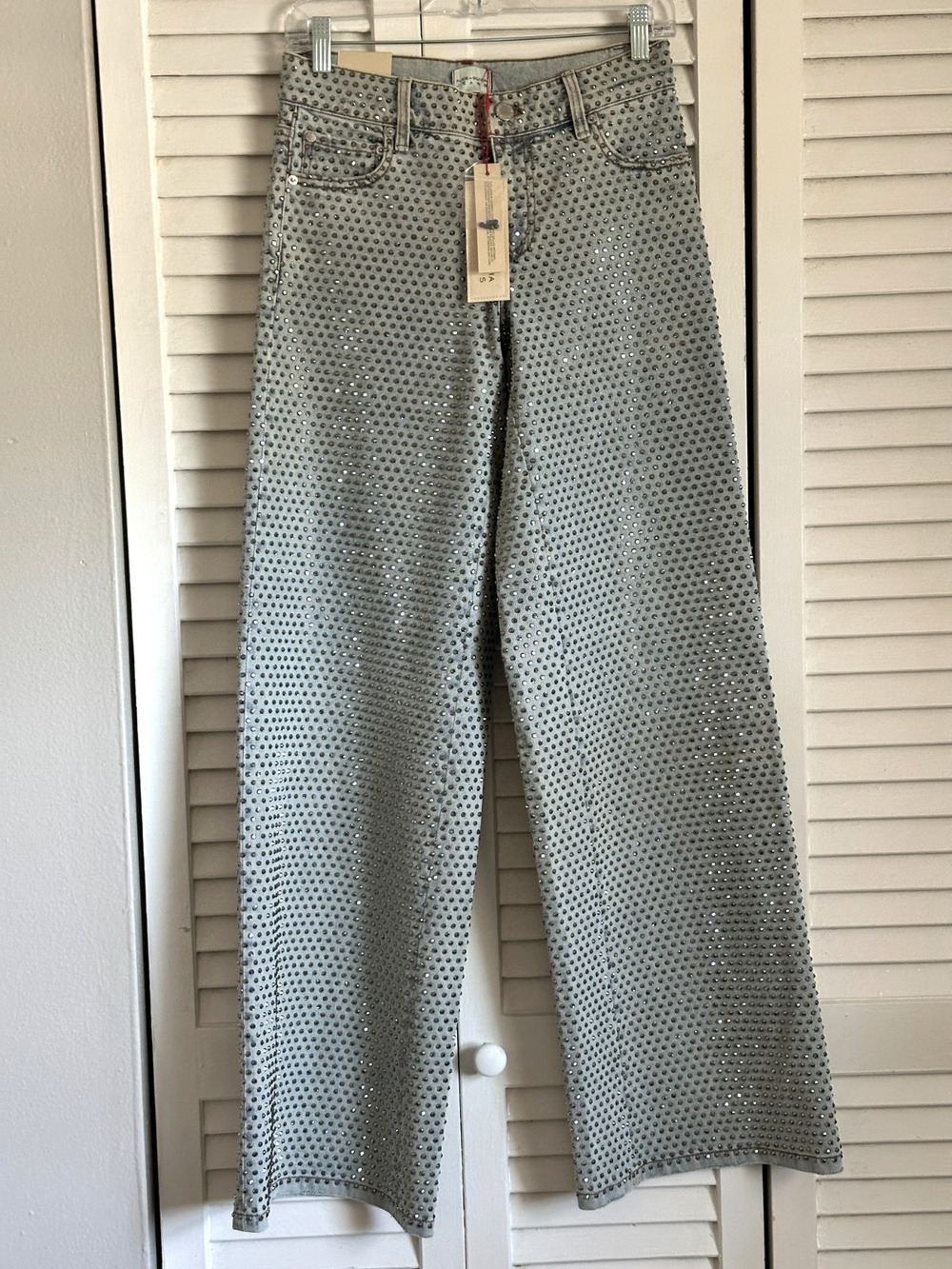 NWT Alice + Olivia Amazing Low Rise Embellished Baggy Jean Size 25 Rhinestone